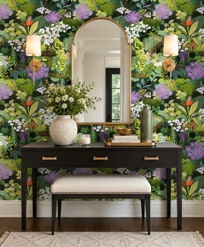 Peel and Stick Wallpaper Floral Renter Friendly Wallpaper | Stick On Removable Boho Leaf Contact Paper Tropical Rainforest Wallpaper for Kitchen Wall Decor,17.5 x 118 in