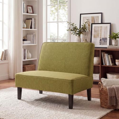 Changjie Furniture Small Loveseat Sofa Upholstered Mini Couch for Small Spaces 2-Seater Sofa Couch with Wooden Legs for Bedroom Living Room (Green) - color: Green