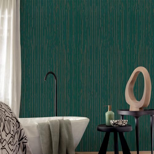 Toduso Dark Green Grasscloth Peel and Stick Wallpaper Modern Texture Contact Paper Bathroom Self Adhesive Wallpaper Removable Waterproof Wall Paper for Bedroom Cabinets Drawers Desk 17.3"x196.8" - color: Green, size: 17.3" x 196.8"