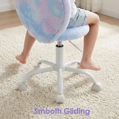 chairus Kids Desk Chair Faux Fur Study Chair for Teenage Girls, Adjustable Heart Shaped Kids Vanity Chair for Bedroom Reading Living Room, Small Cute Student Task Chair with White Foot, Baby Blue - color: Baby Blue