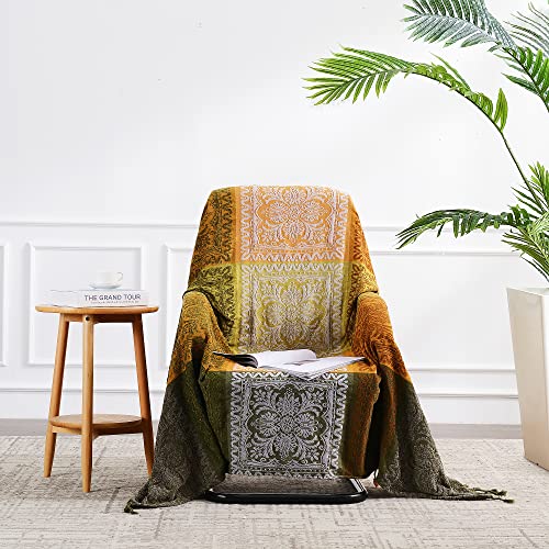 Boho Throw Blanket, Bohemian Tassels Throw Blankets for Bed Couch Soft Chair， Chenille Fringe Tassels (New Green, Large 86 * 102Inches) - color: New Green, size: Large (86 x 102 in)