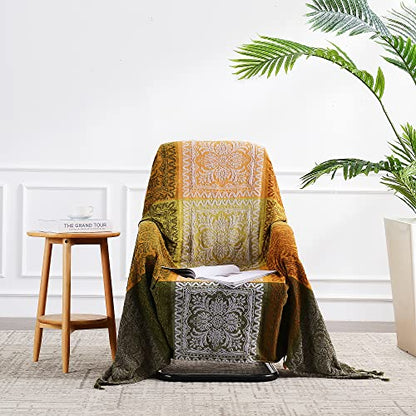 Boho Throw Blanket, Bohemian Tassels Throw Blankets for Bed Couch Soft Chair， Chenille Fringe Tassels (New Green, Large 86 * 102Inches) - color: New Green, size: Large (86 x 102 in)