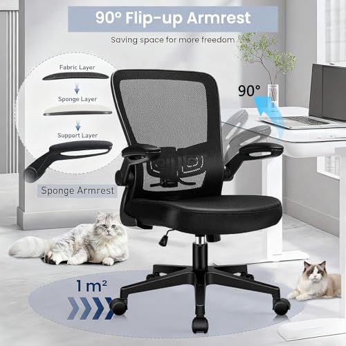 Desk Chairs with Wheels, Ergonomic Mesh Office Chair Adjustable Height and Swivel Lumbar Support Home Office Chair with Flip Up Armrests, Set of 12 - color: Black, size: 12PK