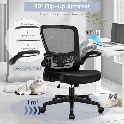 Desk Chairs with Wheels, Ergonomic Mesh Office Chair Adjustable Height and Swivel Lumbar Support Home Office Chair with Flip Up Armrests, Set of 12 - color: Black, size: 12PK