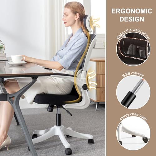 Ergonomic Office Chair Computer Desk Chairs with Flip-up Armrests - color: Black White