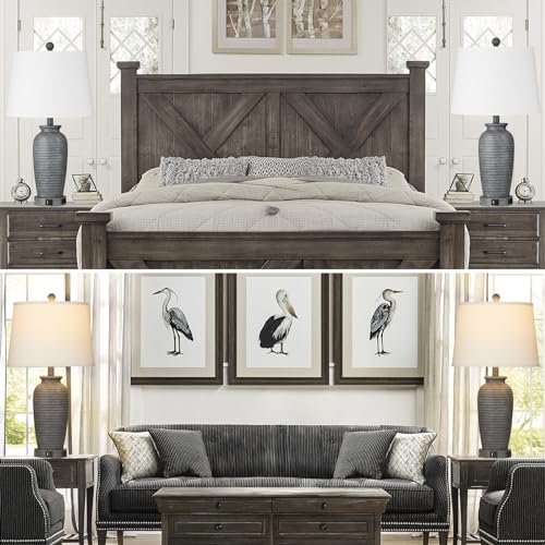 CINSARY 25" Farmhouse Jar Table Lamps Set of 2, 3 Way Touch Control Rustic Bedside Lamps with USB A+C Ports & AC Outlet, Pot Nightstand Lamps for Bedroom Living Room (LED Bulbs Included) - color: Gray