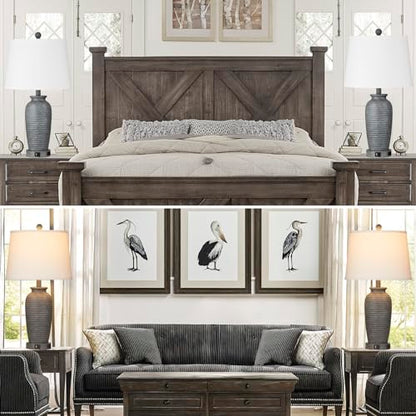 CINSARY 25" Farmhouse Jar Table Lamps Set of 2, 3 Way Touch Control Rustic Bedside Lamps with USB A+C Ports & AC Outlet, Pot Nightstand Lamps for Bedroom Living Room (LED Bulbs Included) - color: Gray
