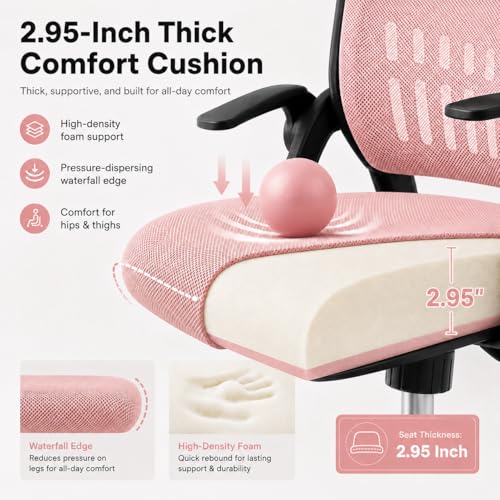 Ergonomic Office Chair, Home Office Desk Chair, Breathable Mesh Desk Chair with Adjustable Lumbar Support and Flip-up Armrests, Game Chairs, 360° Swivel Desk Chairs for Conference, Meeting Room(Pink) - color: Pink