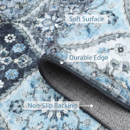 ROYHOME Runner Rug 2x10 Washable Moroccan Trellis Hallway Runner Rug | Stain Resistant Non-Slip Floor Cover Vintage Distressed Entrance Carpet for Laundry Kitchen Entryway Bedroom, Blue/Grey - color: Blue/Grey, size: 2' x 10' (Rectangular)