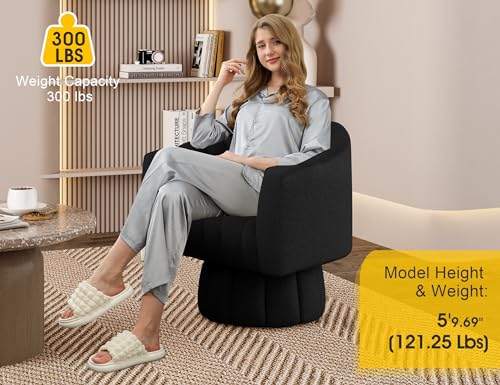 Dewhut Swivel Accent Chair, Barrel Accent Chair, Teddy, Black | Teddy Upholstered Round Arm Chair with 360° Swivel Base, Mid Century Modern Living Room Chair, Easy Setup - color: Black-teddy