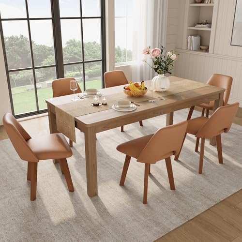 Garvee Dining Chairs Set of 6, PU Leather Upholstered Kitchen Chairs, Brown | Sturdy Wood Frame , Scratch-Resistant Padded Seat, Modern Armless Side Chairs for Dining Room, Kitchen Room, Patio, - color: Brown, size: Set of 6