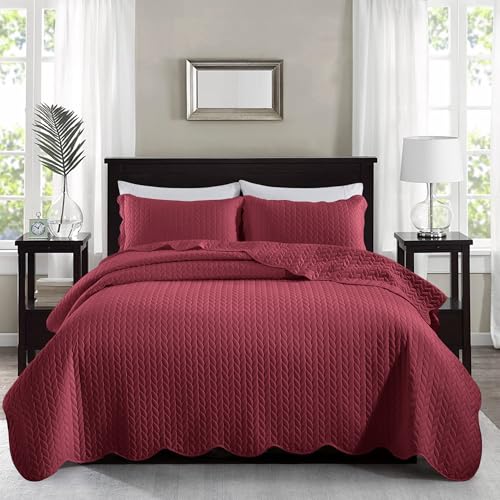 MOONLIGHT20015 California King 8 Pack Quilt Bedding Set Size (118"x106") + 2 Pillow Shams (20" x 36"+ 2") - 3 Pcs All Season Reversible Microfiber Coverlet Embossed Quilt Bedspread (Burgundy) - color: Burgundy, size: California King (8 Pack)