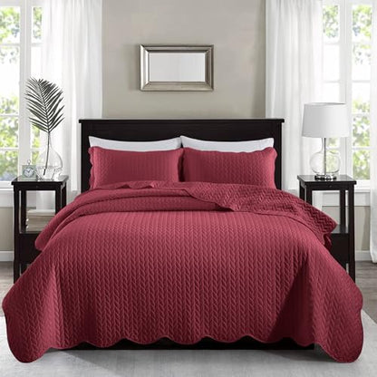 MOONLIGHT20015 Twin Quilt Bedding Set (68” x 86”) - Bulk Pack of 10 Wholesale for Hotels, Guest Bedroom & Airbnbs - Lightweight Microfiber Reversible Embossed Quilts Bedspreads (Burgundy) - color: Burgundy, size: Twin (10 Pack)
