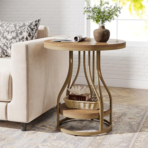 Tribesigns Round Side End Table 2-Tier End Tables Modern Bedside Table Small Chirside Tables with Storage for Couch Side, Nightstand with Metal Frame for Living Room (1, Light Brown) - color: Light Brown