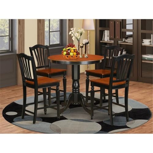 East West Furniture JACH5-BLK-W 5 Piece Counter Height Dining Table Set Includes a Round Kitchen Table with Pedestal and 4 Dining Room Chairs, 36x36 Inch, Black & Cherry - color: Jach5-blk-w