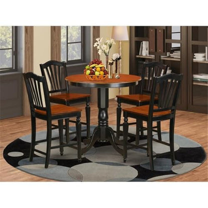 East West Furniture JACH5-BLK-W 5 Piece Counter Height Dining Table Set Includes a Round Kitchen Table with Pedestal and 4 Dining Room Chairs, 36x36 Inch, Black & Cherry - color: Jach5-blk-w