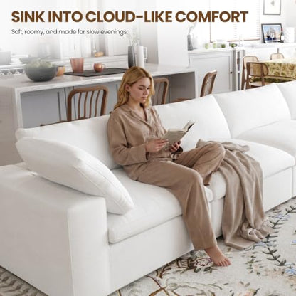 79" Cloud Modular Sofa, Convertible Modular Loveseat Couch, Cotton Linen Fabric Sofa for Living Room, Apartment and Bedroom, Removable Covers, 2 Pillows, White - color: White, size: 2-Seater