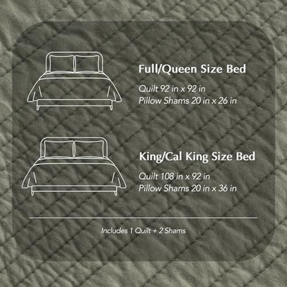 EVERGRACEHOME 100% Cotton Modern Lines Quilt Set King Size, Olive Green | Pre-Washed Soft Cotton, Striped Coverlet Bedspread, 3 Piece Lightweight Bedding Set for All Season, with 2 Pillow Shams - color: Olive Green, size: King (108" X 92")