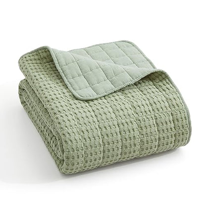 Levtex Home Mills Waffle Twin Bedspread Set (84x104in) with 1 Pillow Sham (26x20in) - Desert Sage - 100% Cotton Twin Size Bedspread Set - Lightweight, Soft, Pre-Washed - color: Sage Green, size: Twin Bedspread