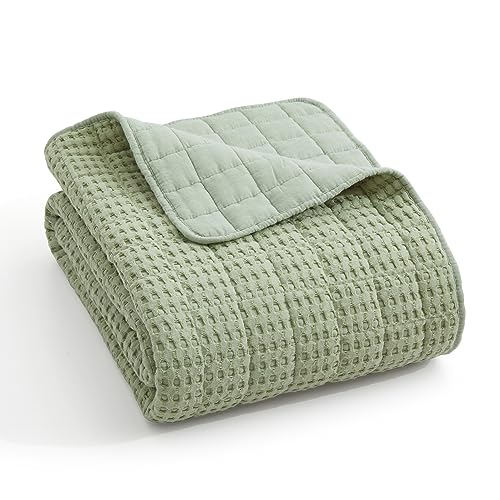 Levtex Home Mills Waffle Twin Bedspread Set (84x104in) with 1 Pillow Sham (26x20in) - Desert Sage - 100% Cotton Twin Size Bedspread Set - Lightweight, Soft, Pre-Washed - color: Sage Green, size: Twin Bedspread