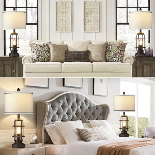 Modern Table Lamps Set of 2, Industrial 3-Way Dimmable Bedside Lamp with USB A+C Ports & AC Outlet, 25" Touch Control Nightstand Lamp LED Night Light for Living Room Bedroom Home(4 Bulbs Included) - color: Black-1
