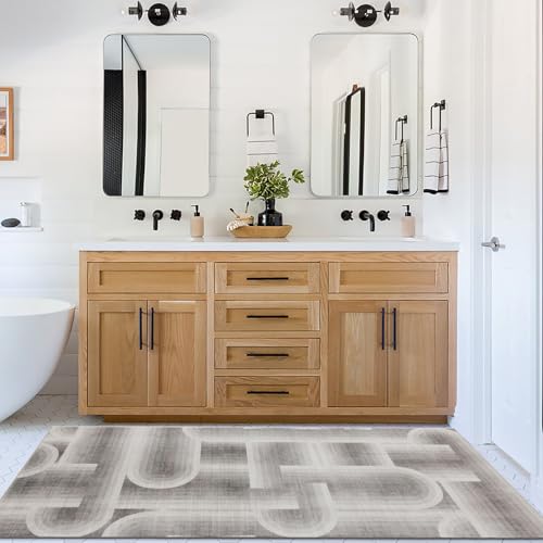 Machine Washable Area Rug Runner - Living Room Bedroom Bathroom Kitchen Entryway Office - Non-Slip Baking Low Pile Stain Resistant Premium - Modern Geometric - Lyra - Beige 2'6" x 6' - color: Lyra - Beige, size: 2'6" x 6' (Rectangular)