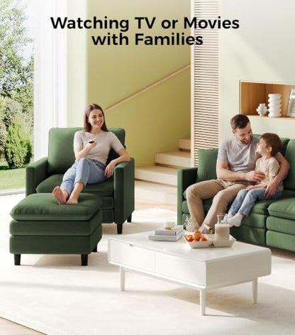 Welzona 3-Layers Cloud Accent Chair with Ottoman, 33" Teddy Reading Chair | Comfy Teddy Fabric, Washable Covers, Tool-Free Setup, All-wood Arm Chair and Ottoman Sets for Living Room, Bedroom, Green - color: Green, size: cloud chair & ottoman
