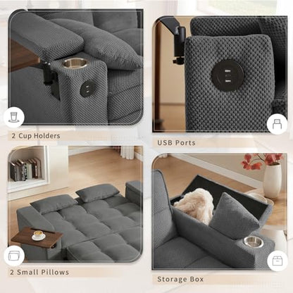 65'' 3-in-1 Folding Convertible Sofa Bed, Queen Size Pullout Sofa, Modern Chenille Fabric, 360° Swivel Side Table, Easy Assembly, Perfect for Living Room - color: Dark Grey-a