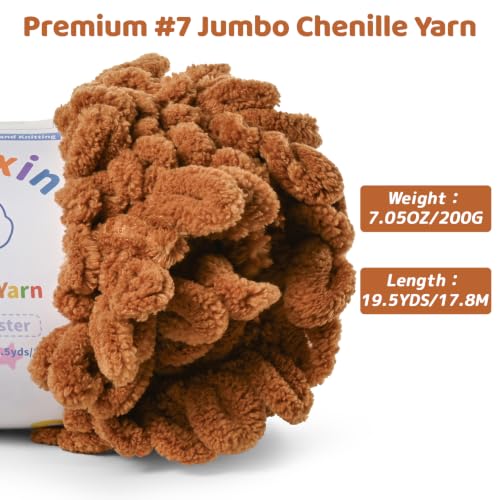 Super Soft Loop Yarn for Finger Knit, 3 Pack of 7.05oz/19.5yds Each, Chunky Blanket Yarn for Hand Knitting, #7 Jumbo Chenille Yarn, Fluffy Baby Blanket Yarn for Crochet Amigurumi (3 Brown) - color: 3 Brown