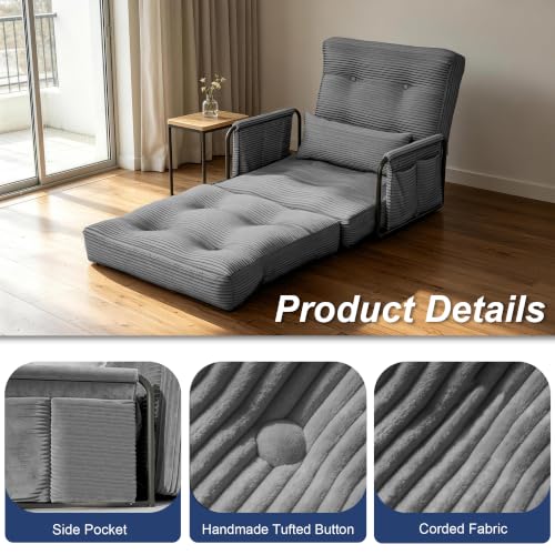 Futon Sofa Bed,Convertible Sofa Bed,Folding Boneless Couches | 3-in-1 Folding Sofa Bed,Boneless Couches for Living Room with Pillow & Side Pocket,High-density Foam,Single Sleeper,Grey - color: Dark Grey, size: Single