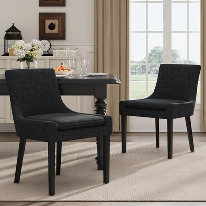 COLAMY Modern Dining Room Chairs Set of 2 with Mid Back and Wood Legs, Upholstered Kitchen Chairs for Dining Room/Living Room, Black - color: Black, size: Set of 2