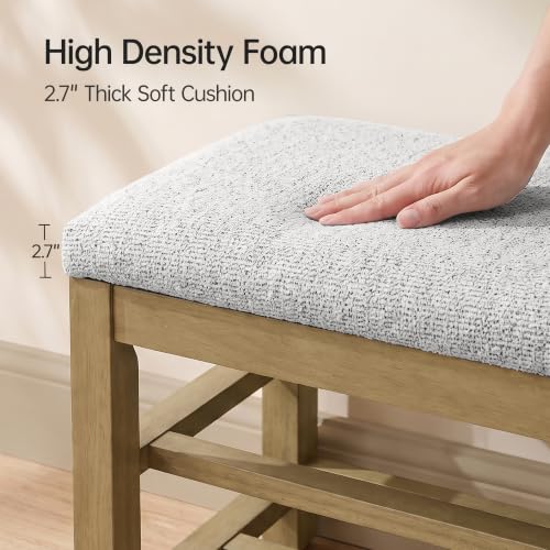 VKNOW 44.3” Entryway Bench, 2-Tier Upholstered Shoe Storage Bench, Beige | Shoe Bench with Rubberwood Legs, Shoe Rack for Entryway, Hallway, End of Bed, Living Room - color: Beige1