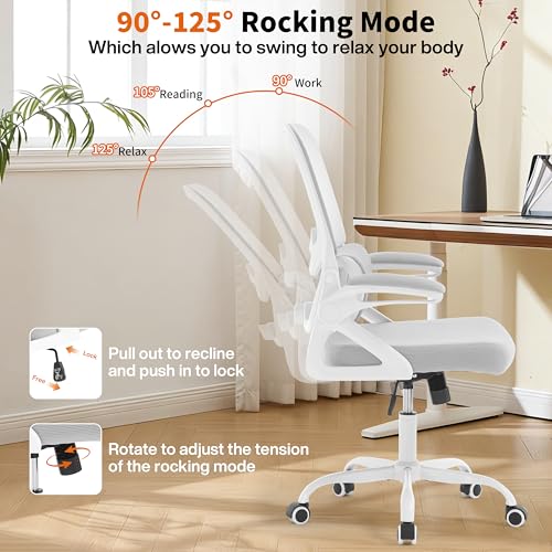 Ergonomic Office Chair,Mesh Office Chair with Lumbar Support,Mid Back Desk Chair with Flip-up Arms,400 lbs Comfy Computer Chair for Home Office (Light Grey) - color: Light Grey