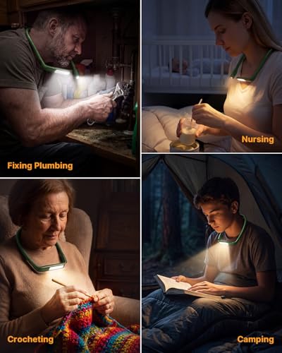 Bendable Neck Light with Storage Case, Dimmable Reading Light | Eye Care, Foldable, Ergonomic, Comfortable, 80H Rechargeable Book Lamp, Knitting Crafting Crocheting Sewing Supplies - color: Green + Storage Case