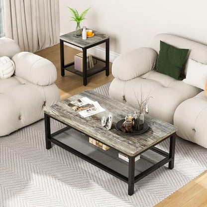 Coffee Table Set of 3 Coffee Table and end Table Sets, Modern Metal Frame Living Room Center Table for Small Apartment Home Office（Gray） - color: Grey