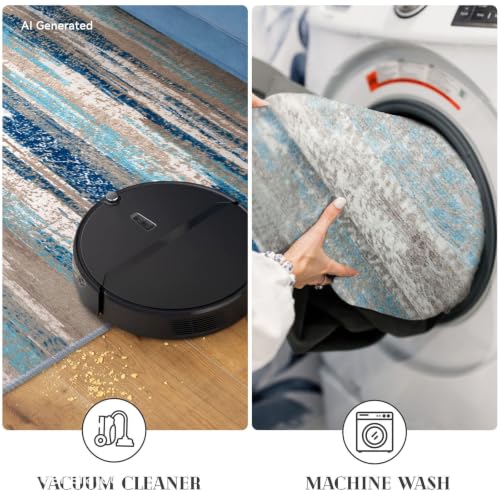 Lansny Modern Abstract 2x5 Runner Rug Non Slip Washable Kitchen Rugs | Blue;Thin Printed Faux Wool Entryway Runners;Hallway Rug Runner;Carpet Ruuner for Bedroom, Laundry Room - color: Blue Aqua/Beige Taupe Multi, size: 2' x 5' (Runner)