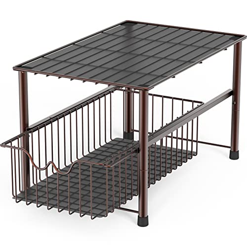 Deco Brothers Stackable Under Sink Organizer with Sliding Basket, Bronze - color: Bronze