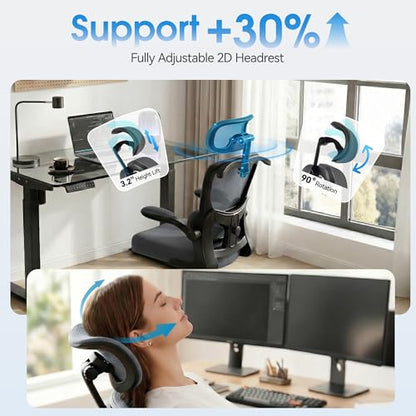 Ergonomic Office Chair, Desk Chair with Adjustable Lumbar Support | High Back Breathable Mesh Computer Chair with Adjustable Headrest,Hanger,Flip Up Armrest and Rocking Function for Home Office - color: Dark Gray