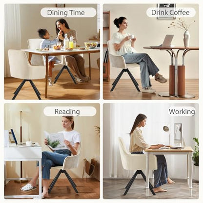 Modern Swivel Dining Chairs Set of 2, Upholstered Dining Room Chairs with Thicken Cushion, 360°Swivel Dining Chairs with Metal Legs for Dining Room, Kitchen, Bedroom, Chenille, Beige - color: Beige, size: Set of 2