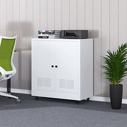Metal Storage Cabinet with 2 Doors and Adjustable Shelf, Free Standing Accent Sideboard Buffet Cabinet for Home, Office, Entryway, Hallway, Living Room, Kitchen and Dining Room (White) - color: White