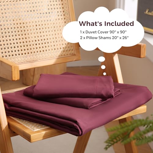 JSD Burgundy Duvet Cover Set Queen Size | 3 Piece Soft Microfiber Duvet Cover with Pillow Shams Zipper Closure, Comforter Not Included, Oeko-Tex Certified - color: Burgundy, size: Queen