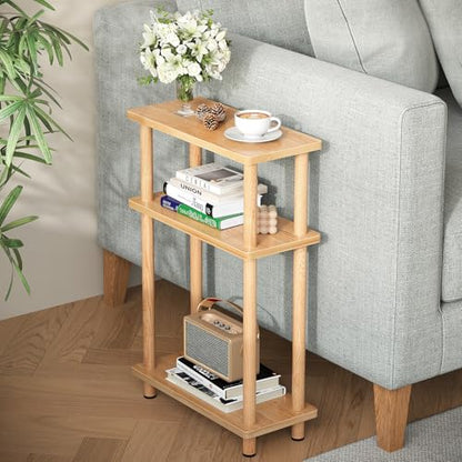 Apicizon Small Narrow Side Table, 3-Tier Skinny End Table, Natural | Sofa Side Table, Slim End Table, Wood Storage Shelf, Slim Nightstand Bedside Table for Narrow Spaces, Living Room, Bedroom - color: Natural, style: Narrow Side Table