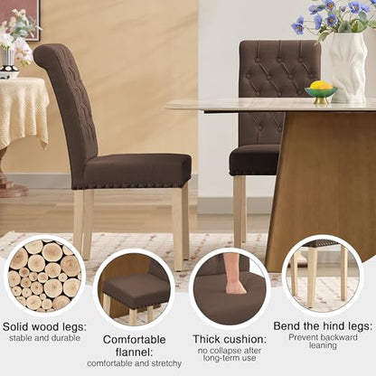 adochr Linen Dining Chairs Set of 6, Armless Parsons Chairs,Dark Brown | Wooden Legs & Tufted Buttons, Upholstered Dining Room Chair for Kitchen/Dining Room/Living Room - color: Dark Brown, size: 6PCS