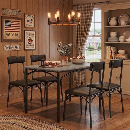 GAOMON Dining Table Set for 4, 5 Piece Kitchen Table and Chairs for 4 with Upholstered Chairs, Rectangular Dining Room Table Set, Kitchen Table Set for Small Space, Apartment, Studio, Rustic Gray - color: Rustic Gray, size: Table and 4 Upholstered Chairs