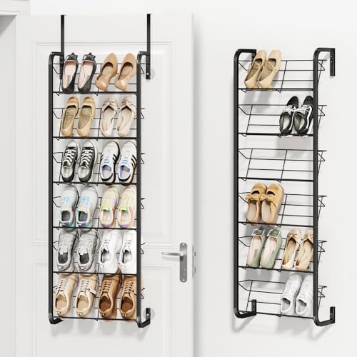 SWTYMIKI Over the Door Shoe Organizer - 6 Tier Wall Mount Shoe Rack for Door Storage- Heavy Duty Metal Hanging Shoes Shelf for Flats, Heels, Sneakers, Boots Black - color: Black, size: 6 Tiers