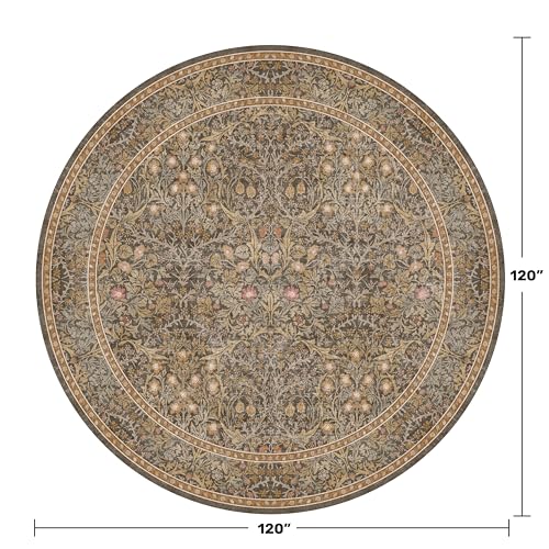 Vintage 10ft Round Rug for Living Room, Washable Boho Area Rugs for Bedroom, Brown Dining Room Under Table Non Slip, Oriental Circle Floral Big Carpet Indoor Décor, Low Pile Stain Resistant - color: Gold Brown, size: 10' (Round)