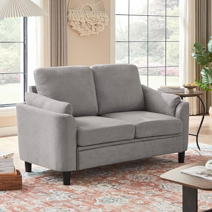 59" Loveseat Sofa, Mid Century Modern Love Seat with Back Cushions, 2-Seat Small Sofa Couch for Living Room Bedroom Small Spaces, Light Grey - color: Light Grey, size: Loveseat Sofa