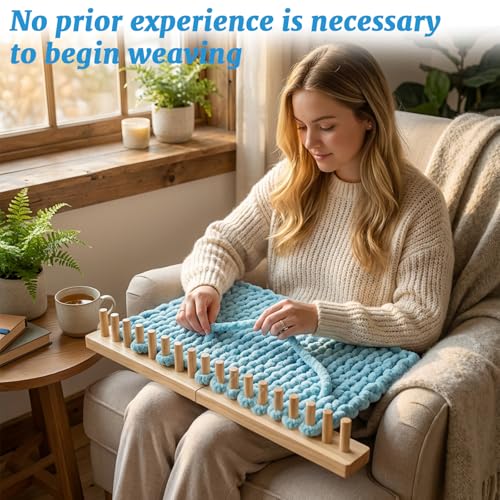 cenoz 30" Beechwood Chunky Knitting Blanket Loom Kit - Adjustable Size Hand Knitting Loom for DIY Throw Chunky Yarn Blankets Scarves Rugs, No Needles Required, Blanket Loom Gift for Beginners Starter - size: 30inch
