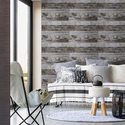 Yun-aeon Gray Wood Peel and Stick Wallpaper 34.6" X 480" Self Adhesive Wallpaper Backsplash Line Removable Wall Paper Bathroom Old Furniture Renovation Furniture - color: Natural Wood-Gray, size: 34.6" x 480"