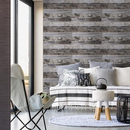 Yun-aeon Gray Wood Peel and Stick Wallpaper 34.6" X 480" Self Adhesive Wallpaper Backsplash Line Removable Wall Paper Bathroom Old Furniture Renovation Furniture - color: Natural Wood-Gray, size: 34.6" x 480"